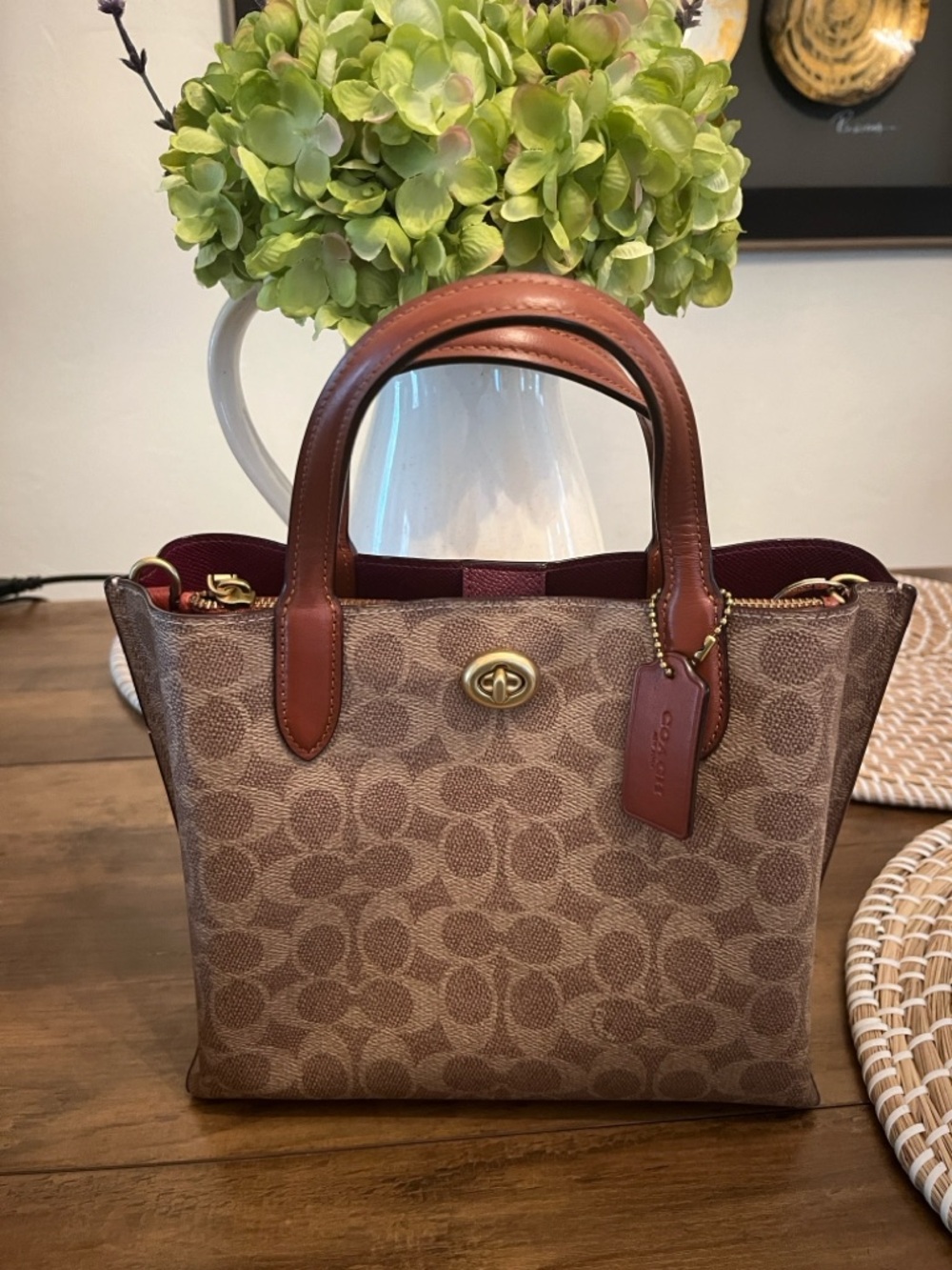 Coach Small willow Satchel in Beige Signature Canvas with Chestnut Trim - Picture 2 of 16